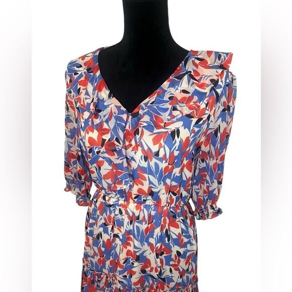 LAUREN RALPH LAUREN FLORAL SPRING RUFFLE DRESS KNEE LENGTH QUARTER SLEEVE SIZE 8 - Picture 10 of 11